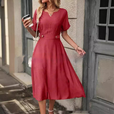 Vestido midi para mujer con cintura ajustada estilo elegante fluido - Renata