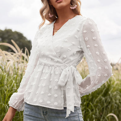 Anita - Blusa de primavera en encaje jacquard con escote en V para mujer
