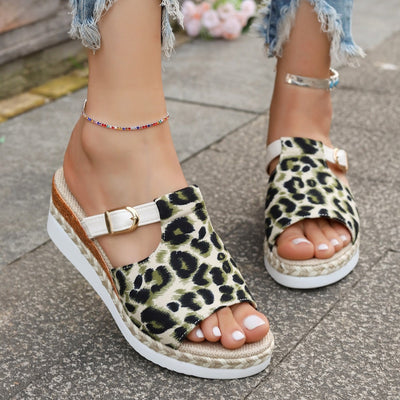 Sandalias cuña mujer estampado leopardo con hebilla - Selene
