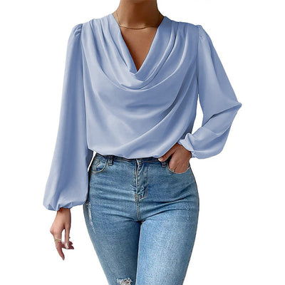 Lea - Elegante blusa de gasa para mujer con cuello paloma y mangas largas