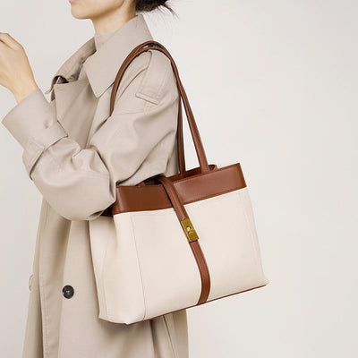 Bolso de hombro para mujer de lona con detalles en piel estilo estructurado - Emilia