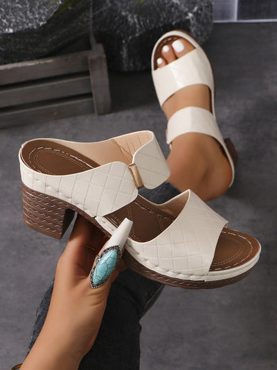 Sandalias para mujer de tacón grueso con textura acolchada estilo abierto - Camila
