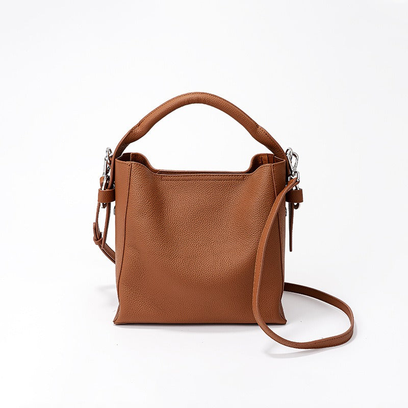 Bolso bucket para mujer de piel auténtica diseño estructurado - Celeste