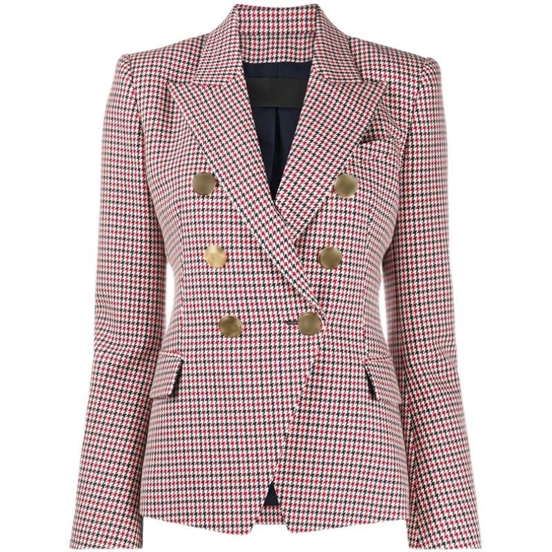 Vivi - Blazer de pata de gallo para mujer con tapeta de doble botón