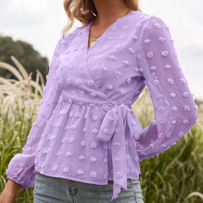 Anita - Blusa de primavera en encaje jacquard con escote en V para mujer