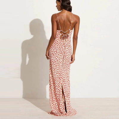 Lenay - Vestido largo de tirantes con estampado floral cruzado y fluido