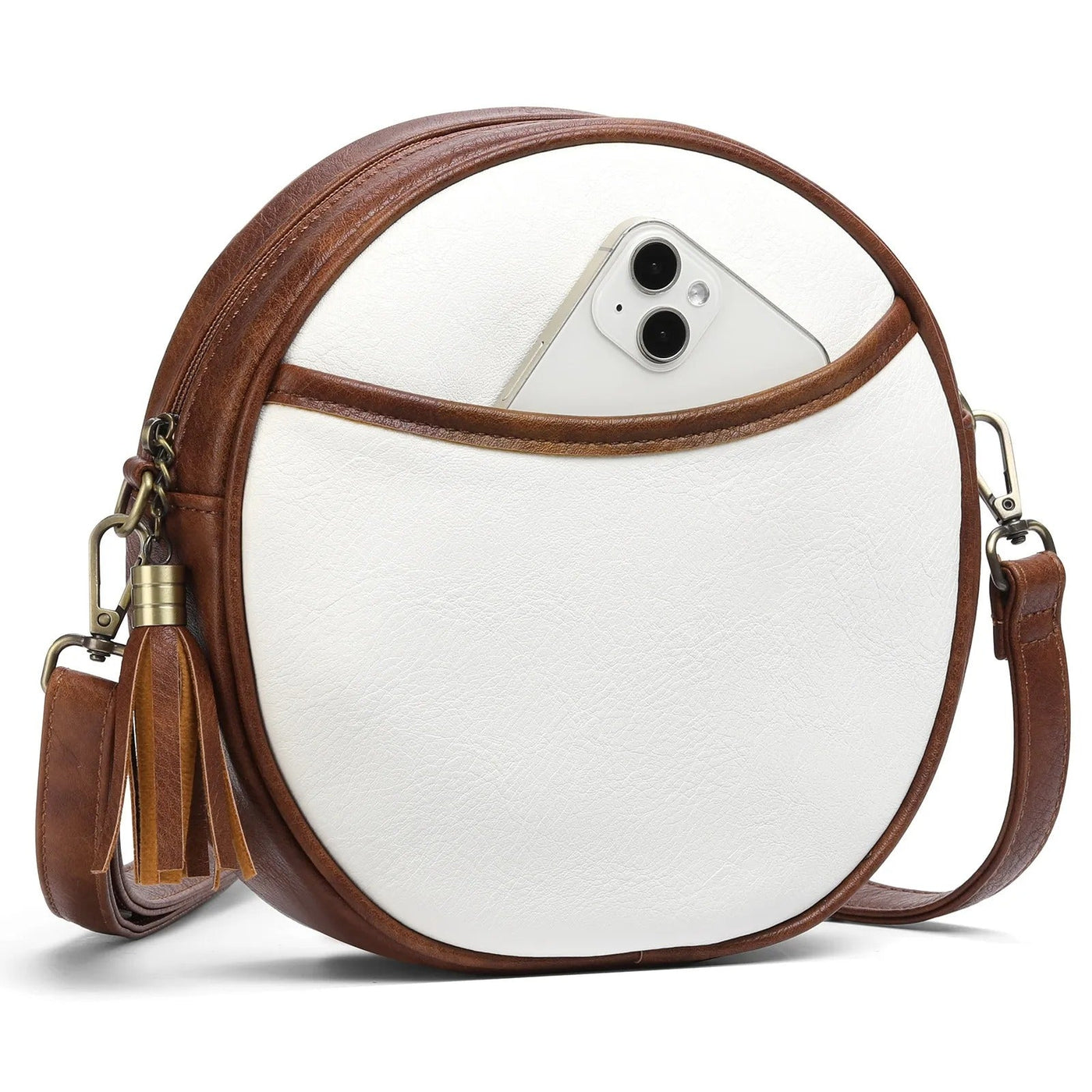 Bolso bandolera mujer diseño redondo efecto cuero vintage - Noelia