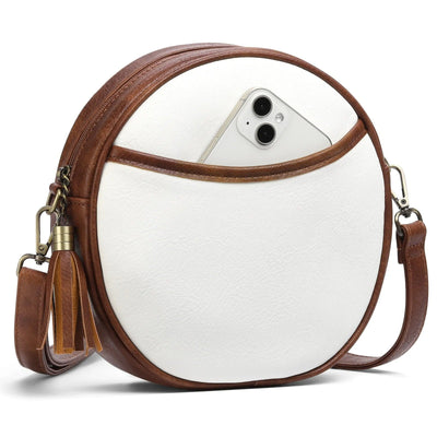 Bolso bandolera mujer diseño redondo efecto cuero vintage - Noelia
