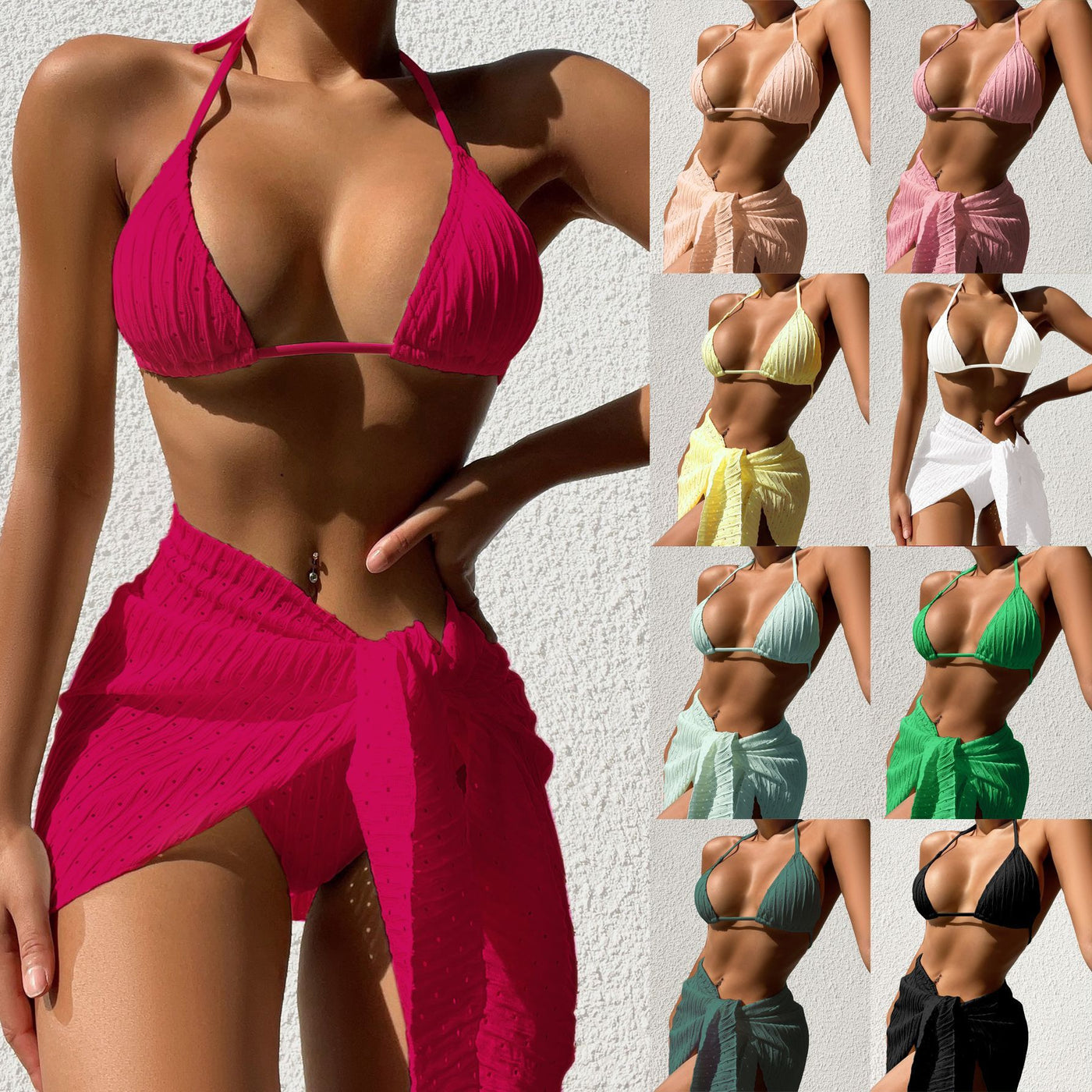 Traje de baño con cuello halter Conjunto de playa Color sólido Bikini sexy sin espalda