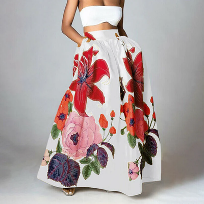 Maxi falda de mujer con estampado floral, de talle alto y elegante