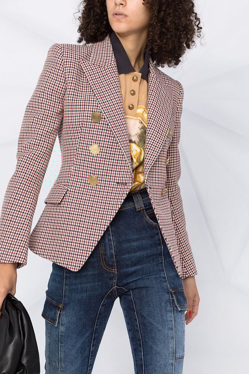 Vivi - Blazer de pata de gallo para mujer con tapeta de doble botón