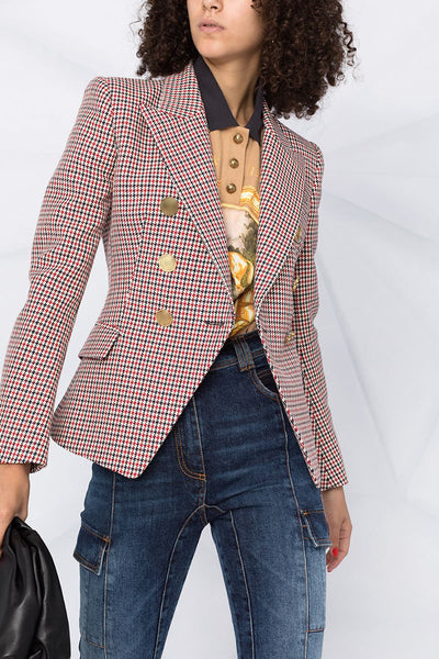 Vivi - Blazer de pata de gallo para mujer con tapeta de doble botón