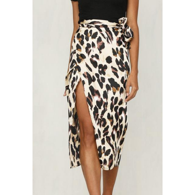 Falda midi de verano para mujer con estampado de leopardo y abertura