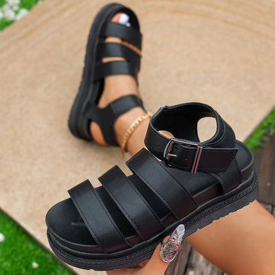 Sandalias para mujer de cuero sintético con tiras múltiples plataforma casual - Estela