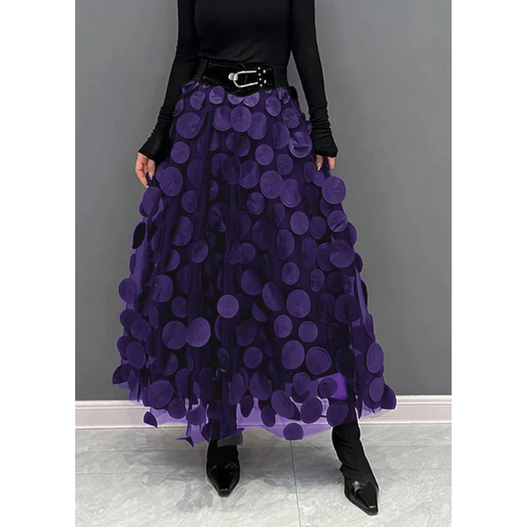 Falda maxi vintage de cintura alta y lunares para mujer