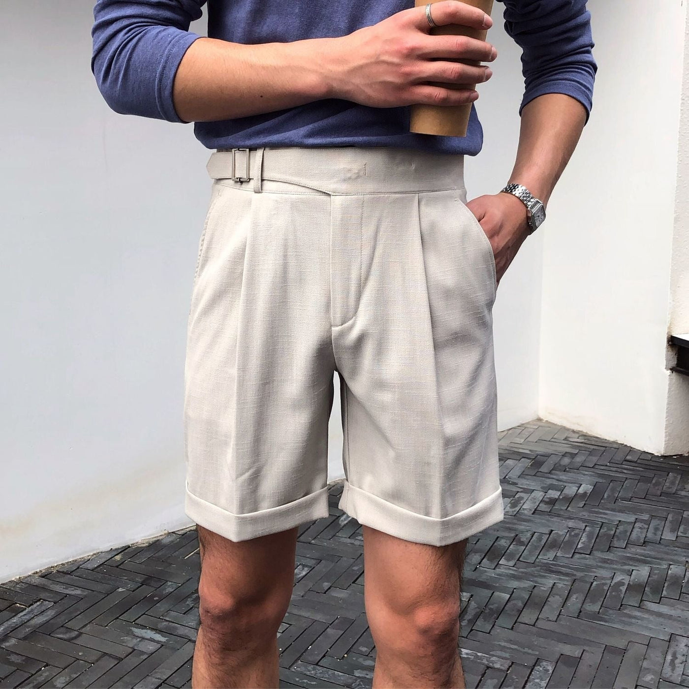 Pantalones cortos de hombre con pinzas elegantes  - Lorenzo