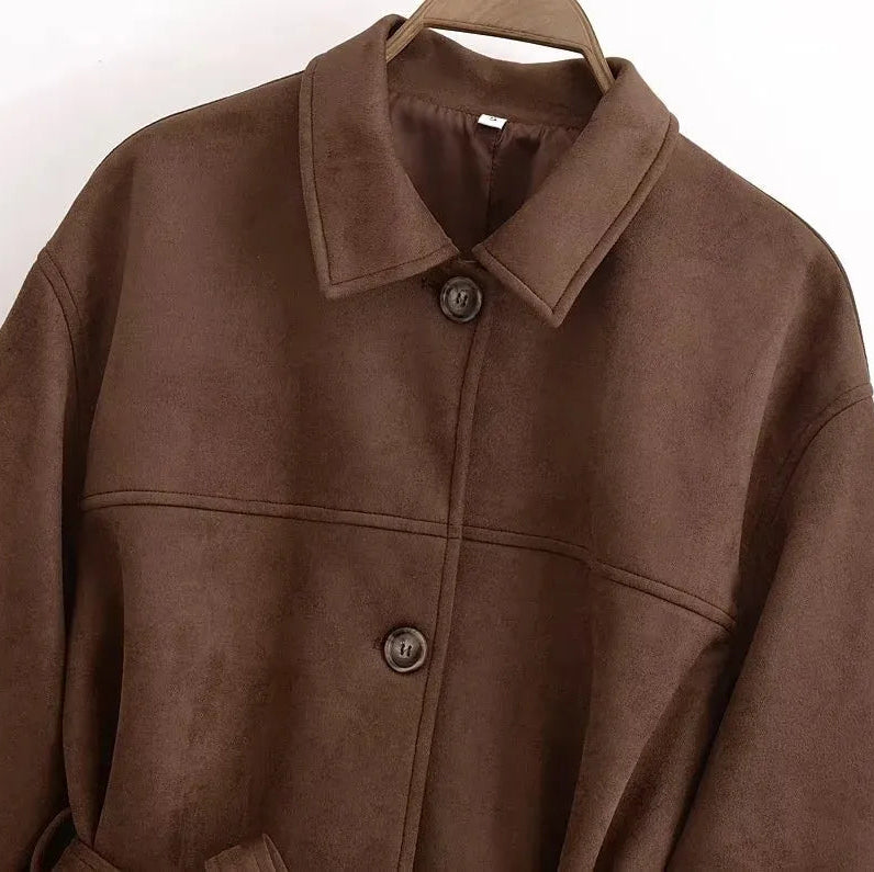 Chaqueta de ante con cinturon para mujer - Avelise