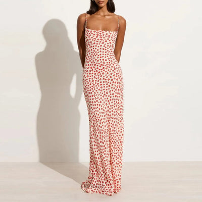 Lenay - Vestido largo de tirantes con estampado floral cruzado y fluido