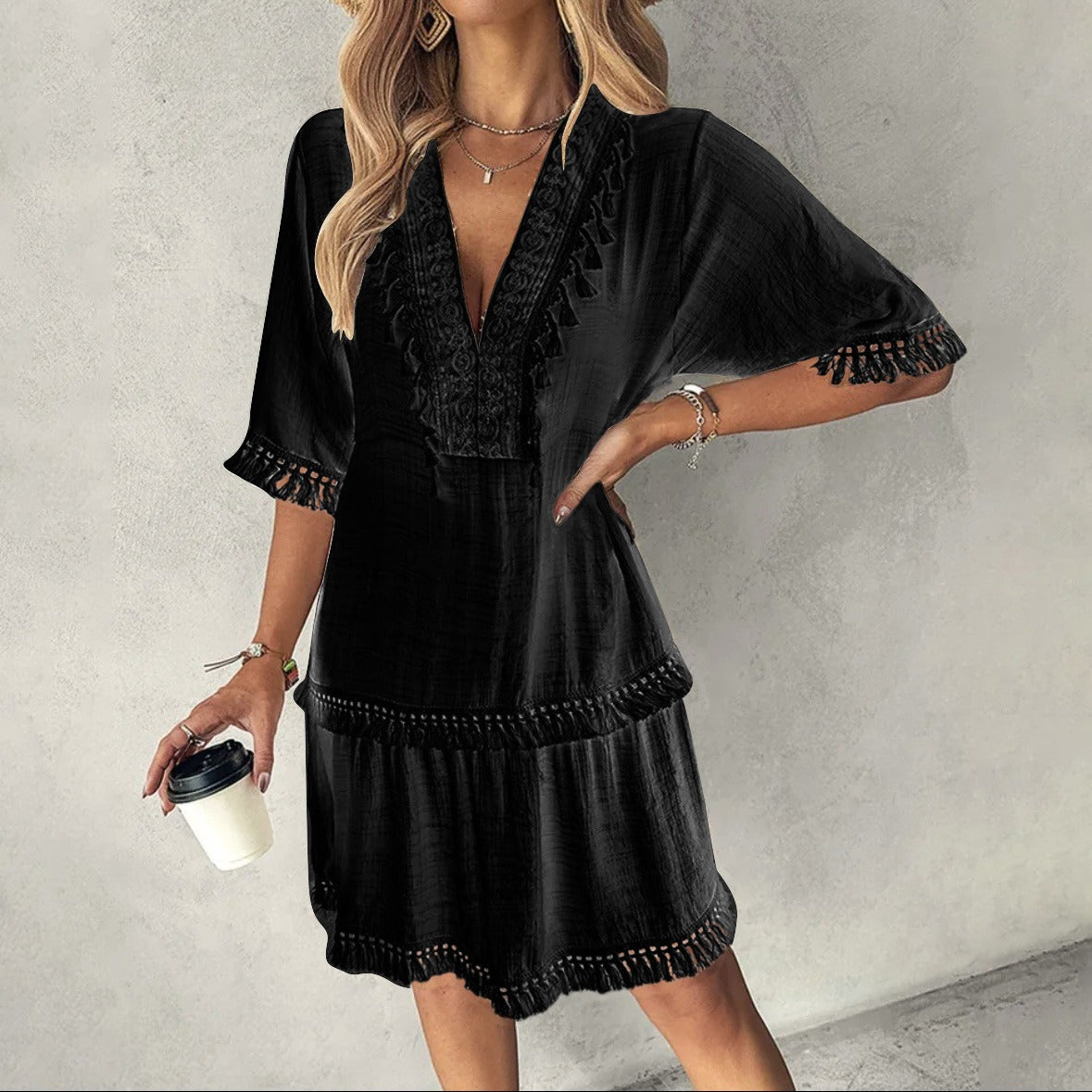 Vestido mujer bohemio bordado con borlas - Isadora