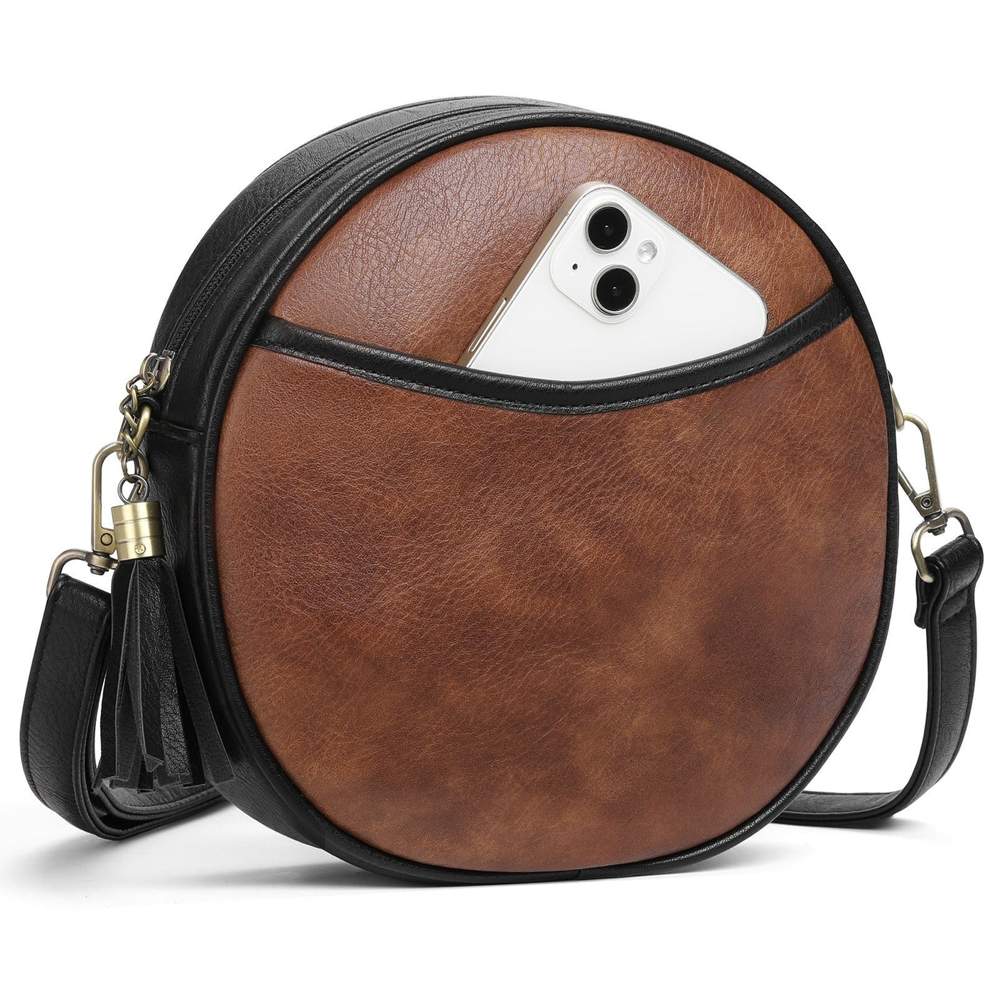 Bolso bandolera mujer diseño redondo efecto cuero vintage - Noelia