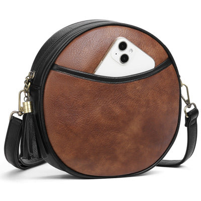 Bolso bandolera mujer diseño redondo efecto cuero vintage - Noelia