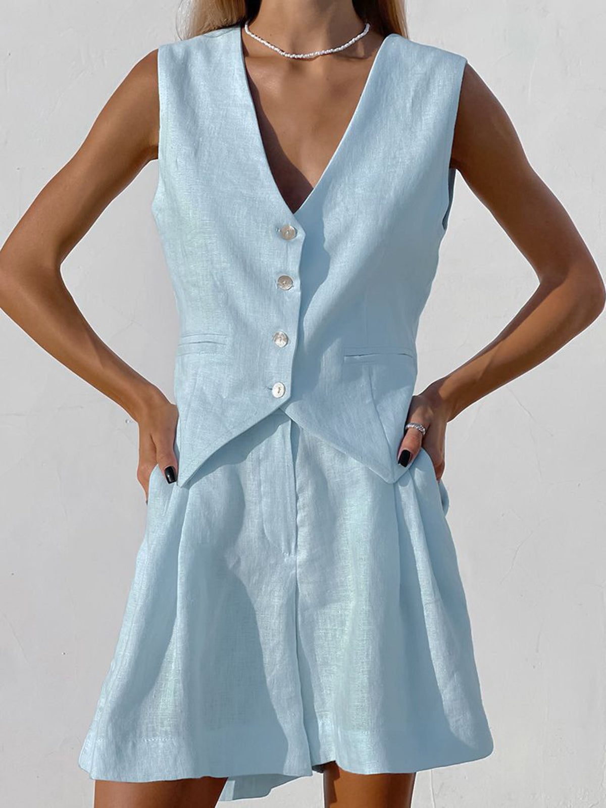 Xenia - Conjunto de pantalón y chaleco sin mangas Chic para mujer