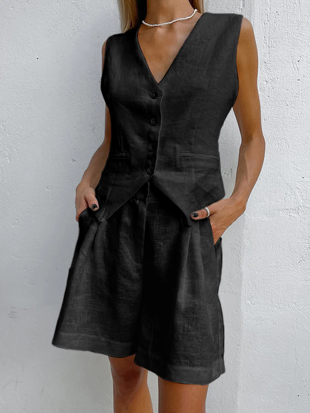 Xenia - Conjunto de pantalón y chaleco sin mangas Chic para mujer