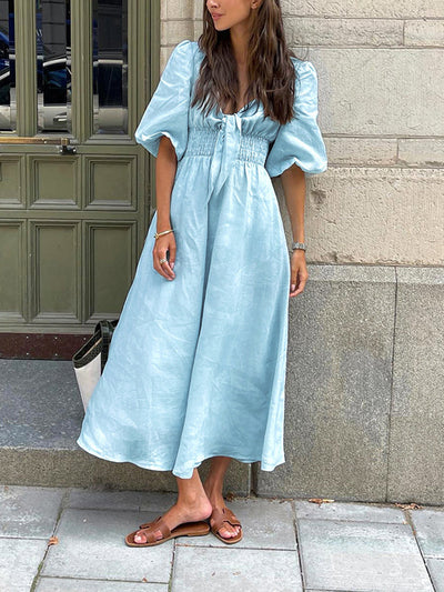 Jacqueline - Vestido Midi con Lazo Delantero de Lino y Algodón