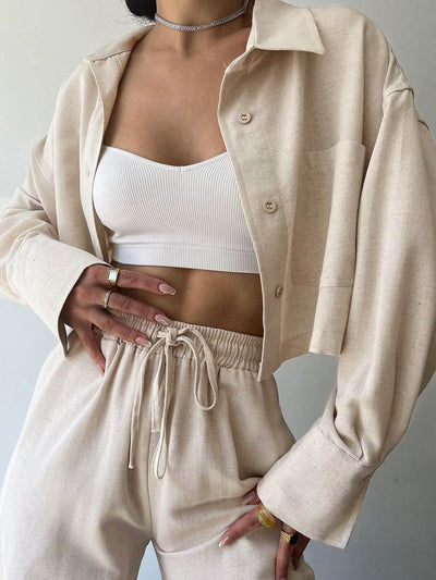 Vilma - Conjunto de dos piezas de camiseta con cuello y cremallera y pantalón con cordón de ajuste