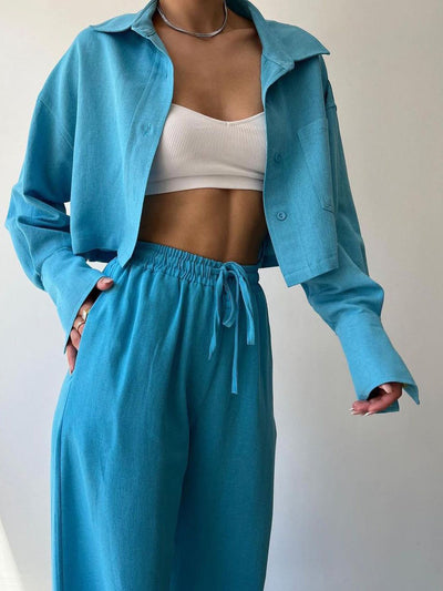 Vilma - Conjunto de dos piezas de camiseta con cuello y cremallera y pantalón con cordón de ajuste