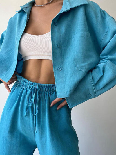 Vilma - Conjunto de dos piezas de camiseta con cuello y cremallera y pantalón con cordón de ajuste