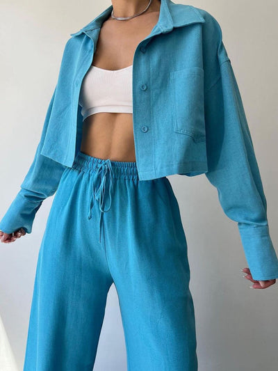 Vilma - Conjunto de dos piezas de camiseta con cuello y cremallera y pantalón con cordón de ajuste
