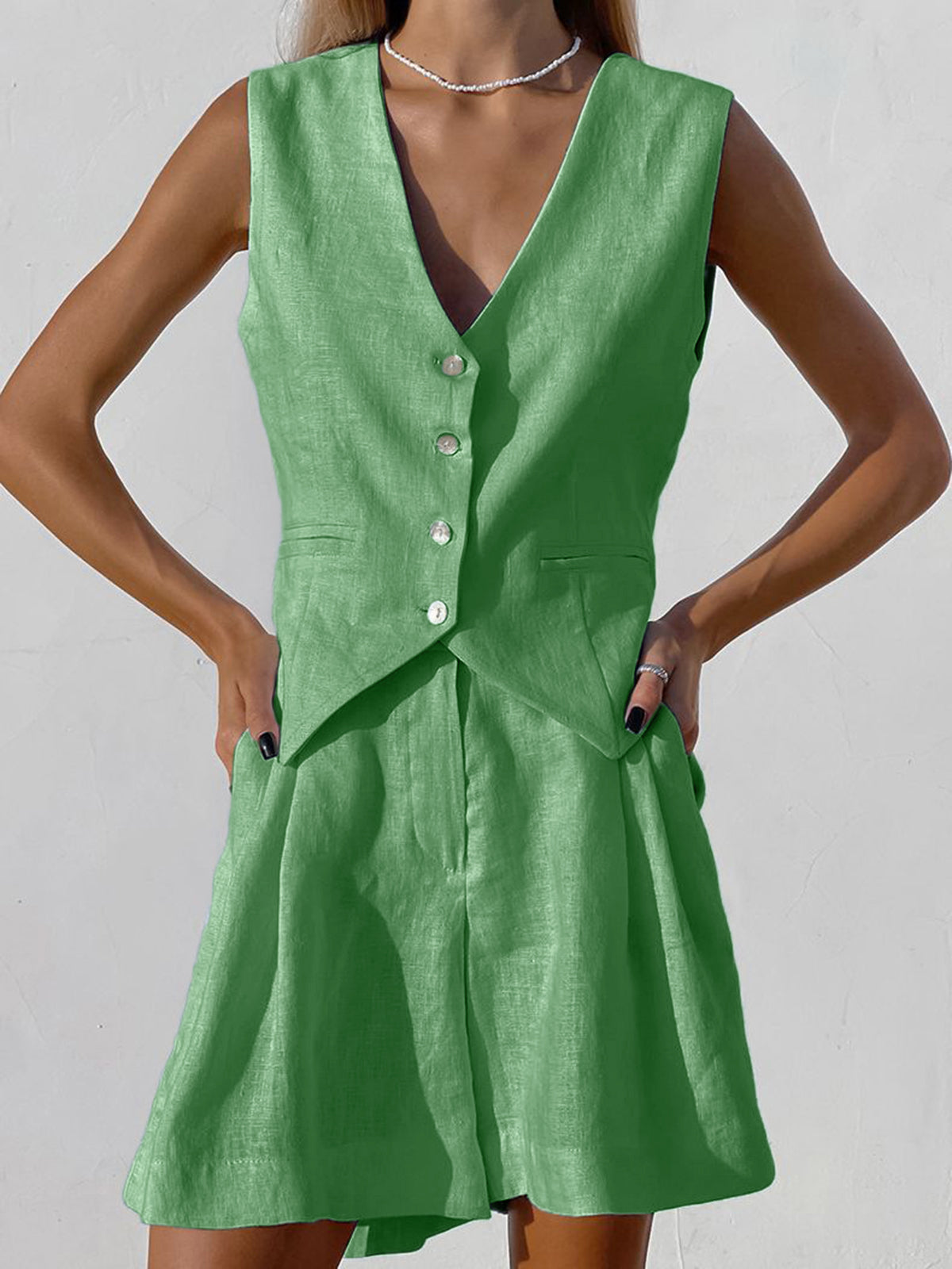 Xenia - Conjunto de pantalón y chaleco sin mangas Chic para mujer