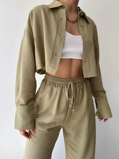 Vilma - Conjunto de dos piezas de camiseta con cuello y cremallera y pantalón con cordón de ajuste