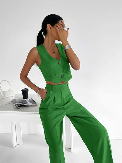 Velia - Conjunto de chaleco con botones y pantalón