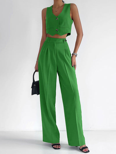 Velia - Conjunto de chaleco con botones y pantalón