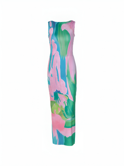 Constance - Vestido largo sin mangas con estampado Monet Garden