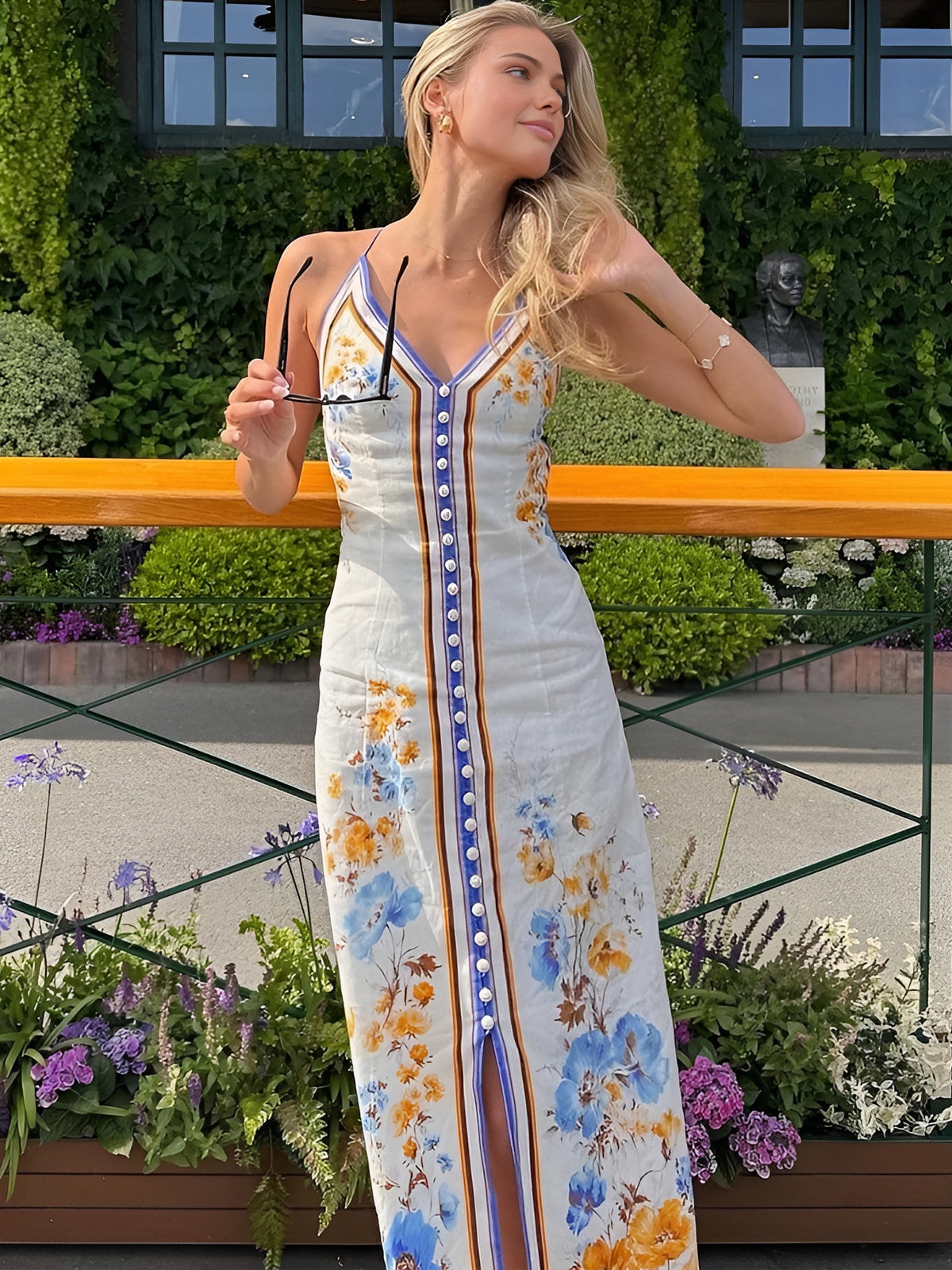 Keira - Vestido largo halter con estampado floral informal