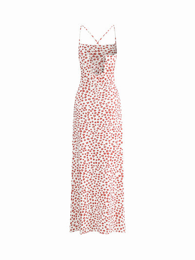 Lenay - Vestido largo de tirantes con estampado floral cruzado y fluido