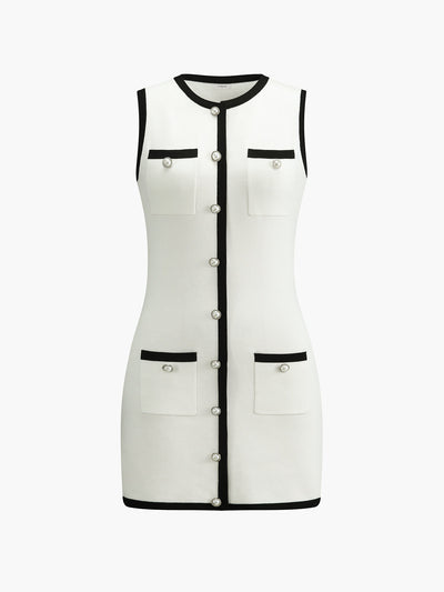 Victoria - Vestido corto sin mangas con botones y bolsillos múltiples