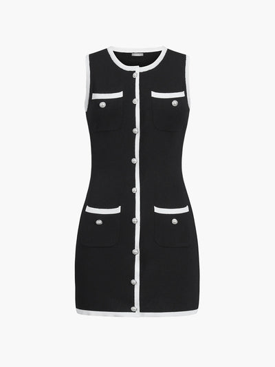 Victoria - Vestido corto sin mangas con botones y bolsillos múltiples