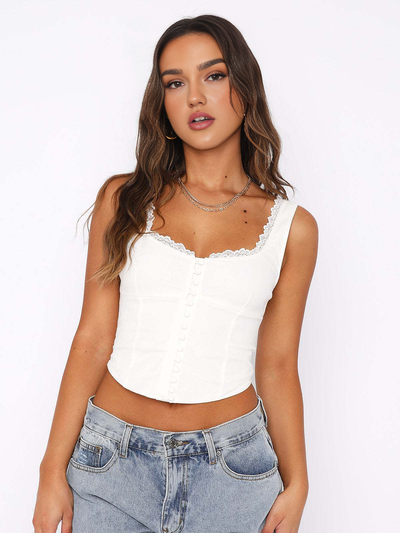 Hanna - Top de encaje con botones y tirantes
