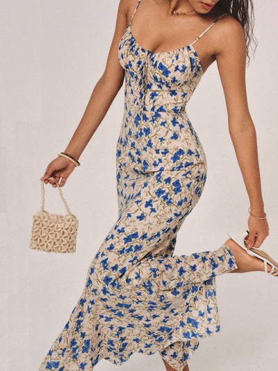 Lily - Vestido largo con estampado floral y dobladillo irregular anudado