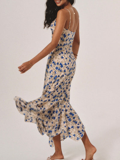 Lily - Vestido largo con estampado floral y dobladillo irregular anudado