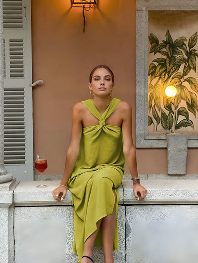 Hanna - Vestido largo cruzado con escote halter