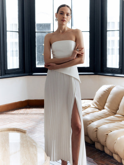 Charlotte - Vestido plisado sin tirantes con escote palabra de honor