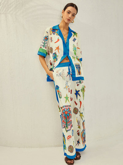 Selma - Conjunto de pantalón estampado con ribete de contraste