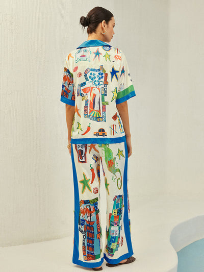 Selma - Conjunto de pantalón estampado con ribete de contraste