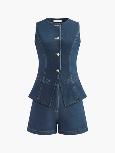 Saula - Conjunto de chaleco vaquero con pantalón corto
