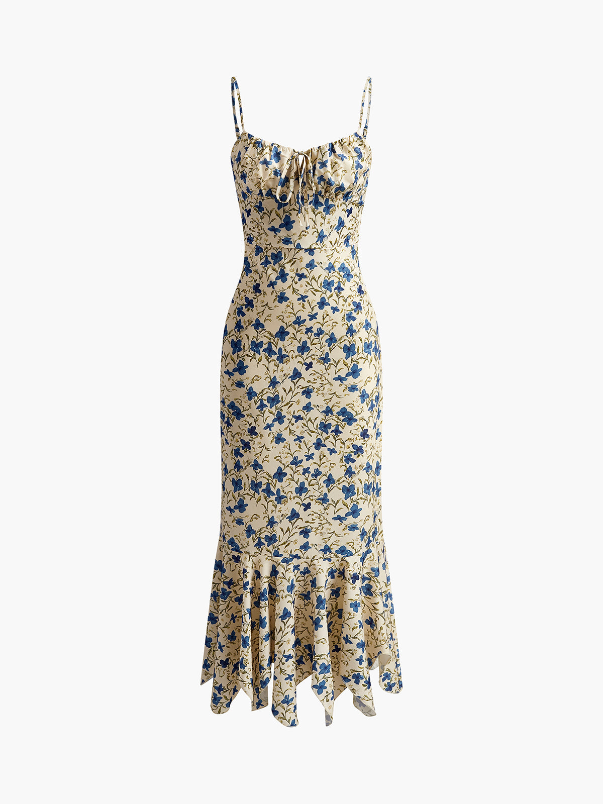 Lily - Vestido largo con estampado floral y dobladillo irregular anudado